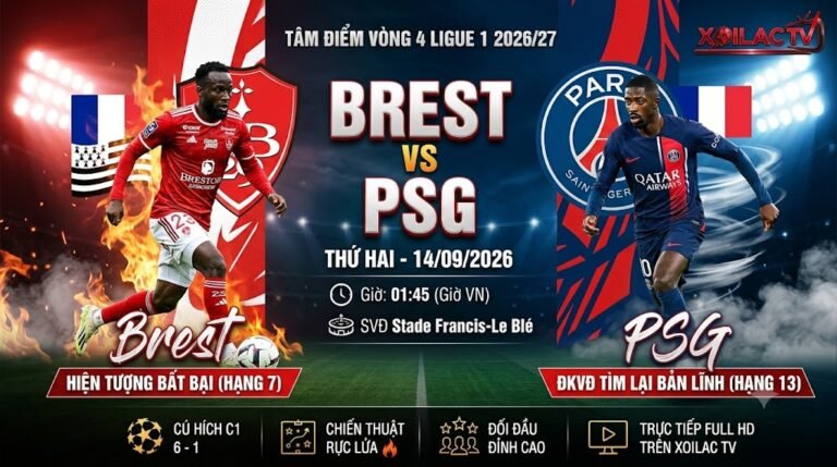 Nhận định trận đấu Brest vs PSG vòng 4 Ligue 1 lúc 01h45 ngày 14/09, phát sóng trực tiếp bóng đá Full HD tại Xoilac TV.