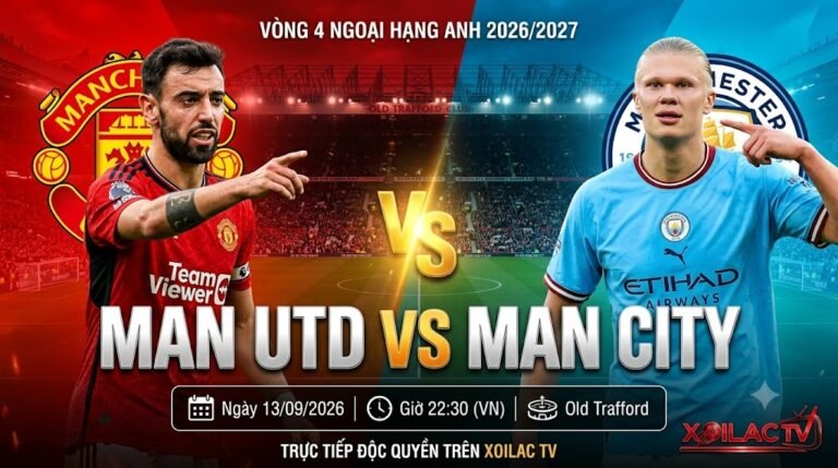 Ảnh bìa nhận định trận đấu MU vs Man City lúc 22h30 ngày 13/09/2026 xem trực tiếp bóng đá trên Xoilac TV.